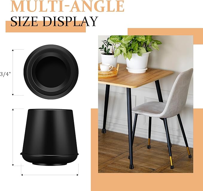 VOCOMO 3/4" Round Rubber Chair Leg Tips Caps, Chair Leg Floor Protectors Furniture Legs Caps Non Slip Reduce Noise for Hardwood Floors (Black, 12 Pack)