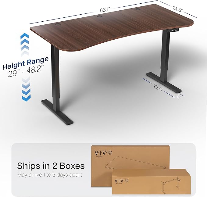 VIVO Electric 63 x 32 in Standing Desk, Memory Height Adjustment, 1B Series, Holds 220 lbs, Dark Walnut Top Black Frame, DESK-KIT-1B1D