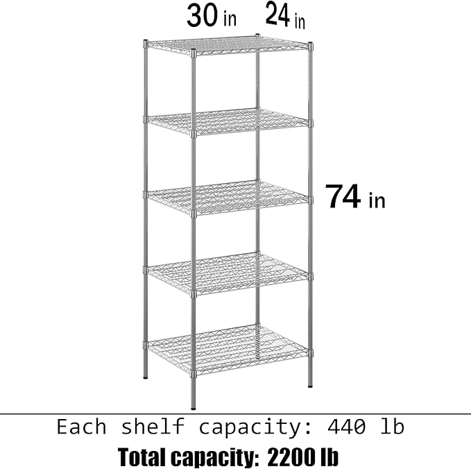 Regal Altair 24" Deep x 30" Wide x 74" Height Wire Shelving Kit | 5-Tier | NSF Commercial Storage Rack Unit