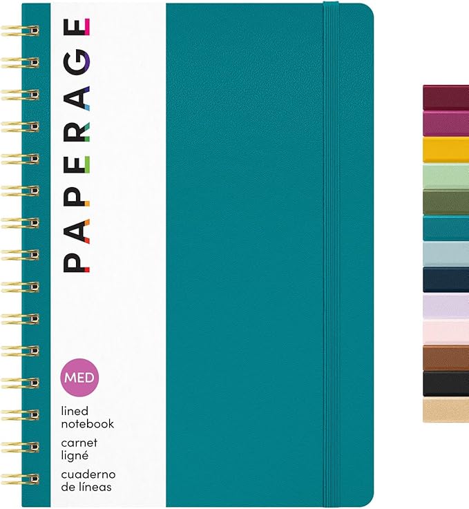 PAPERAGE Lined Spiral Journal Notebook, (Turquoise), 160 Pages, Hardcover Journal for Women & Men, Medium 5.5 in x 8 in - 100 GSM, Thick Paper, Spiral Notebook for Work, School & Journaling
