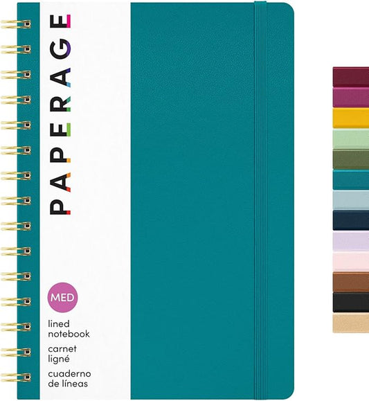 PAPERAGE Lined Spiral Journal Notebook, (Turquoise), 160 Pages, Hardcover Journal for Women & Men, Medium 5.5 in x 8 in - 100 GSM, Thick Paper, Spiral Notebook for Work, School & Journaling