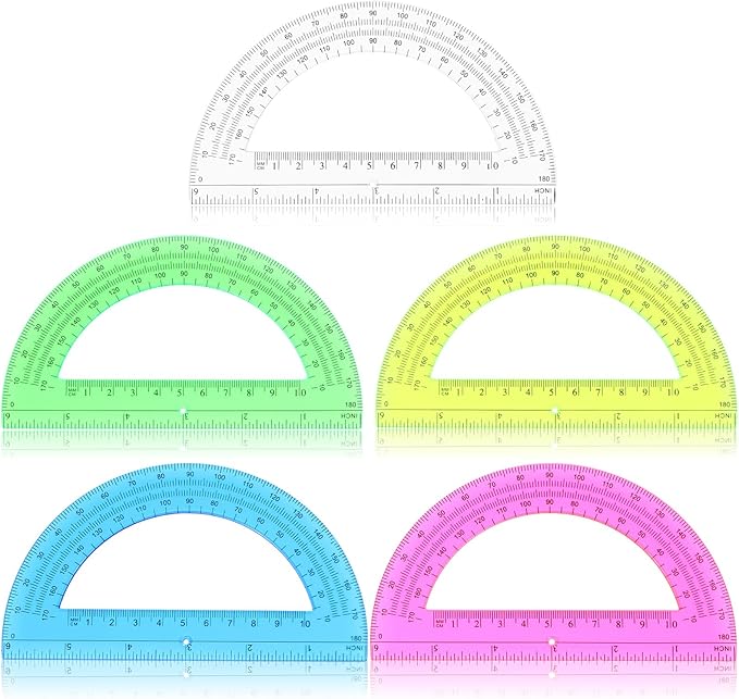 100 Pieces Protractors Bulk Plastic 180 Degrees 6 Inch Translucent Protractors for Geometry, Angle Measurement, 5 Colors