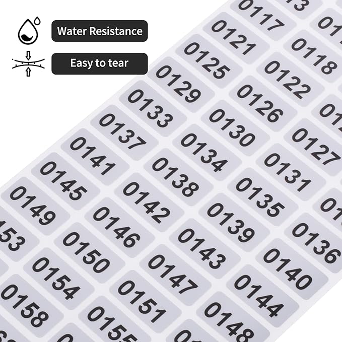 1-2000 Consecutive Number Inventory Stickers Self Adhesive Waterproof Labels Office Warehouse Numbering Classification Black Printing on Silver Sticker 0.79 x 0.38 Inch