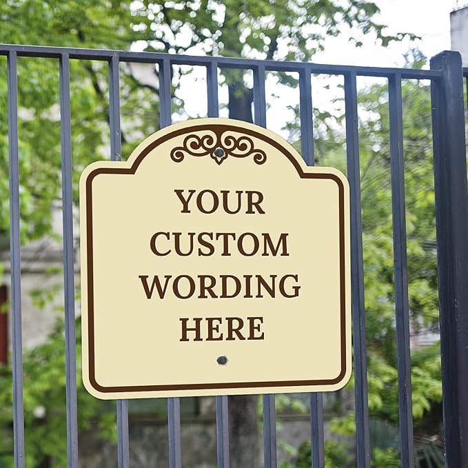 Custom Decorative Sign, Personalized Metal Sign for Business, Driveway, Home, Airbnb, Office Door Plaque,Brown Border Sign, 18x18 Inches, ACM, Fade Resistant, Made in USA by Sigo Signs