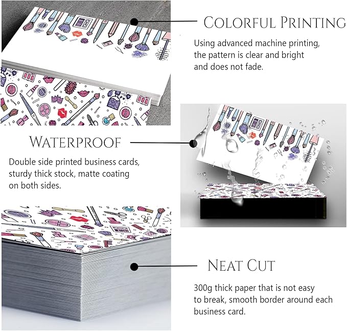Custom Business Cards Personalized Business Cards for Small Business 300gsm Matte Paper Front & Back Sides Printed 3.5" x 2" - Makeup Artist Template