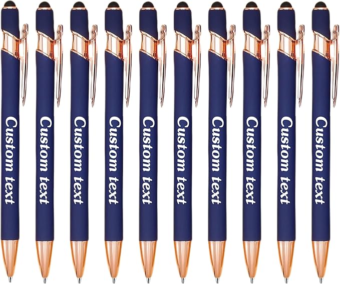 CRME Ballpoint Pen 2-in-1 Stylus Bulk Custom Pens Personalized Engraved Metal Pens with Name Text Logo Writing Marketing Customizable Pen Engraving Pen Gift Coworkers Office Supplies Dark Blue