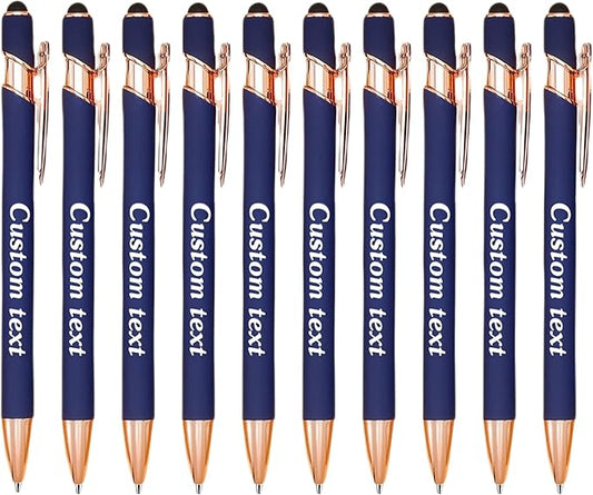 CRME Ballpoint Pen 2-in-1 Stylus Bulk Custom Pens Personalized Engraved Metal Pens with Name Text Logo Writing Marketing Customizable Pen Engraving Pen Gift Coworkers Office Supplies Dark Blue