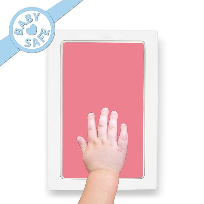 Large Clean Touch Ink Pad for Baby Handprints and Footprints – Inkless Infant Hand & Foot Stamp – Safe for Babies, Doesn’t Touch Skin – Perfect Family Memory or Gift, Pink Print Kit by Tiny Gifts