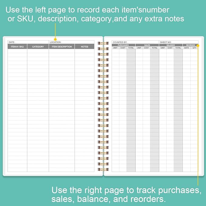 Inventory & Sales Log Book for Small Business – Inventory Ledger Book, Inventory Notebook, Order Tracker for Purchases, Sales & Reorders, 5.8" x 8.5", Teal Floral