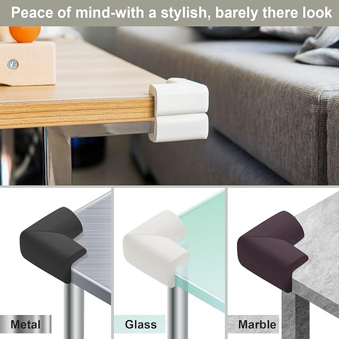 8 Pack Soft Corner Protector Baby Proofing Edge and Corner Guards, Safety Pre-Taped Rubber Foam,Child Safety Furniture Bumper, Corner Protectors for furniturey, Soft Sponge Table Corners, White