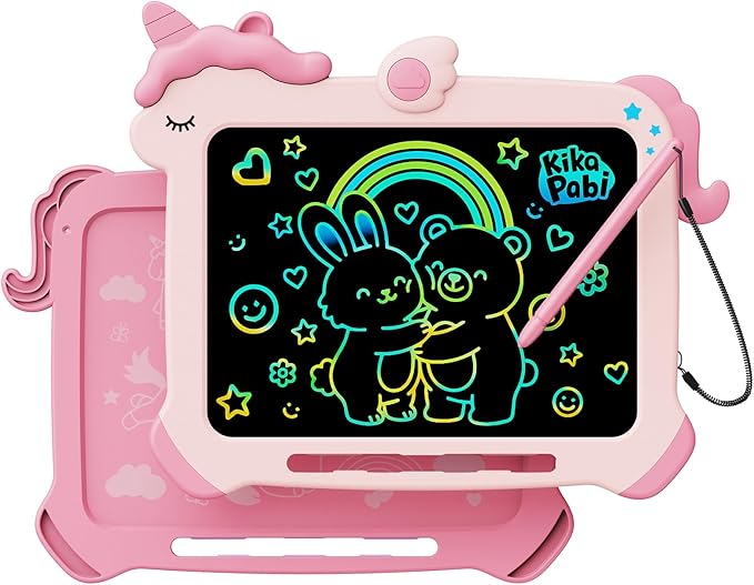 Kikapabi LCD Writing Tablet for Kids, Unicorn Colorful Screen Doodle Board, Electronic Drawing Pad, Educational Toy, Toddlers Travel Toy, Christmas Birthday Gift for 3 4 5 6 7 Year Old Girls Pink