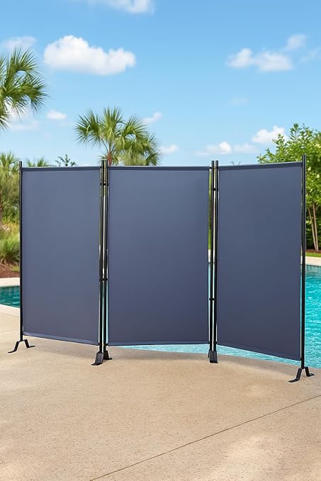 Proman Products - Galaxy Section Divider, Water Repellent Fabric Room Divider with Black Powder Coated Metal Frame for Indoors or Outdoors (Grey)