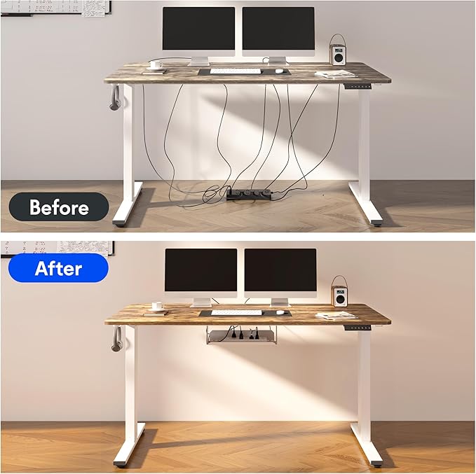 FLEXISPOT EN2 Whole-Piece Standing Desk with Clamp Power Strip, 55 x 28 Electric Stand Up Height Adjustable Desk with Cable Management (Black Frame + 55" Rustic Brown Desktop, 2 Packages)