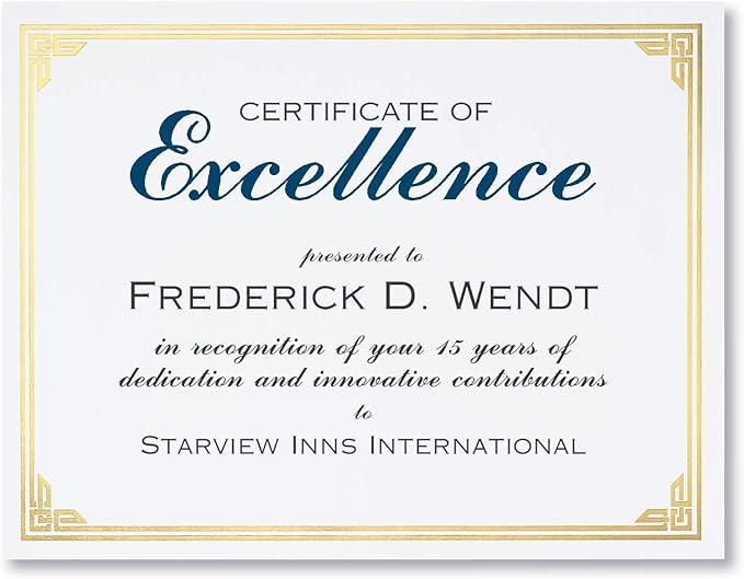 PaperDirect Gold on White Classic Specialty Certificates, 8½ x11, Foil Accents, 50 Count, Certificates And Awards Paper, For School, Work, Diplomas & Award Certificates