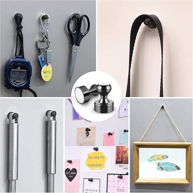 Grtard 60 Pack Magnetic Push Pins, Fridge Magnets for Whiteboard, Whiteboard Magnets Refrigerator Magnets, Small and Strong Push Pin Magnet for Office, School, Locker, and Map Magnet (Black)