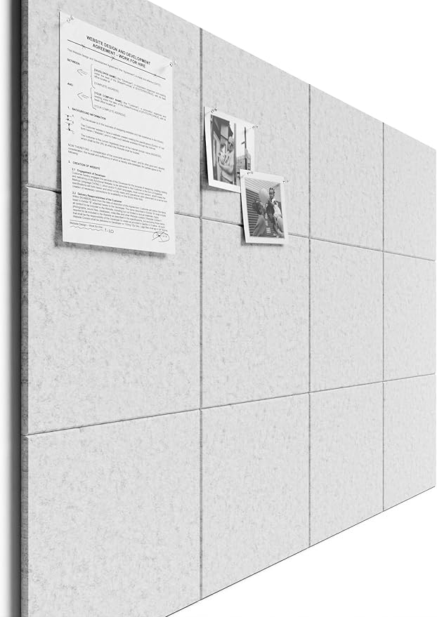 Bumusty Large Felt Bulletin Board 48" x 36" Cork Board Alternative-12 Pack with 70 Safe Removable Adhesive Tabs, Cork Boards for Walls Cork Board for Home Office Classroom Pin Board (Silvery Gray)