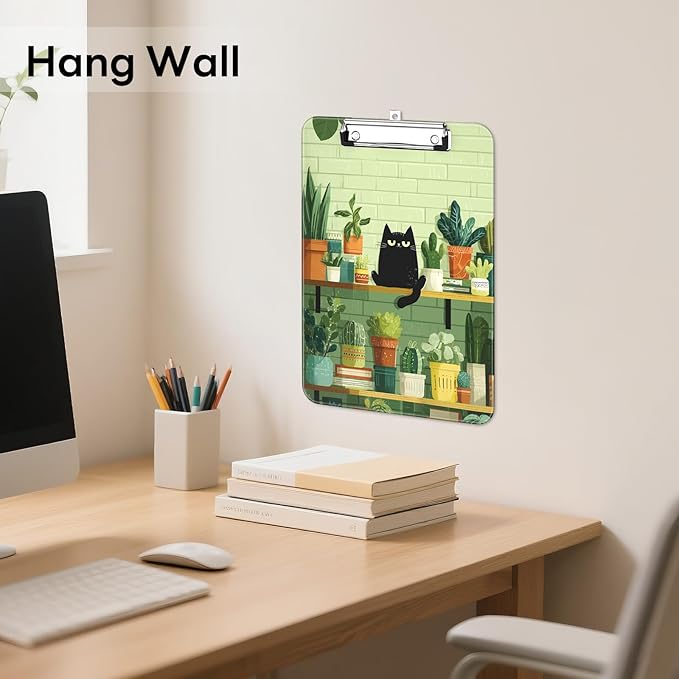 Luminzo Plastic Cute Clipboard Low-Profile Metal Clip, A4 Letter Size 9 x 12.5 in, 8.5 x 11 Paper Clip Board for Teachers, Nurses, Classroom,Cafe Black Cat