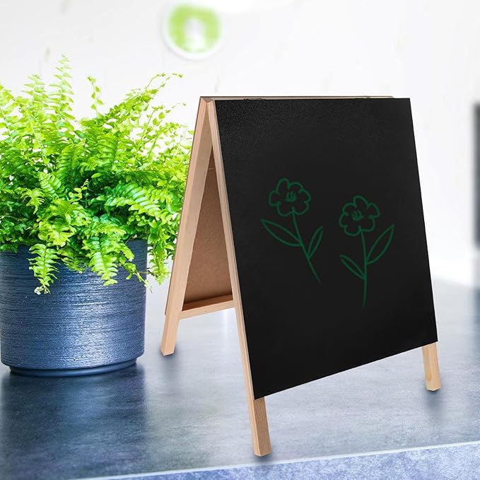 ADOCARN Double-Sided Standing Blackboard Small Chalkboard Message Board for Desk Home Office Commercial Use Reusable Desktop Display Sign