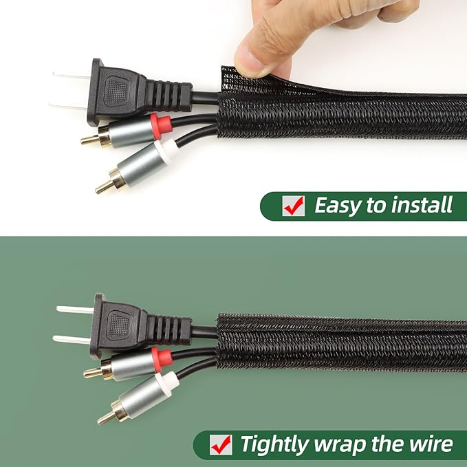 Split Wire Loom Tubing, Cable Protector Sleeve, Braided Cable Management for TV/Computer/Home Theater/Engine Bay, Cord Protectors from Pets No Chew (Black, 1.26"-25ft)