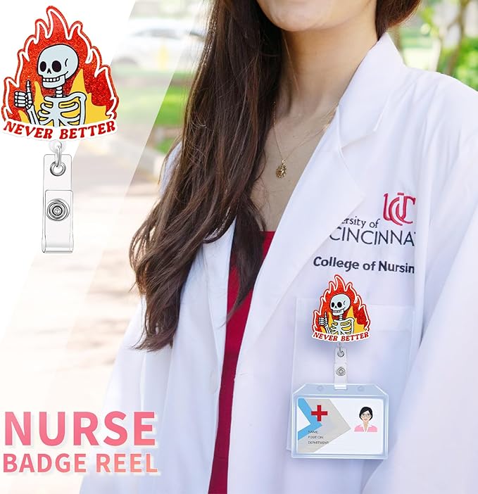 Aoryalps Never Better Retractable Badge Reel Holder Retractable with ID Clip for Nurse Nursing Name Tag Card Nursing Student Teacher Doctor Medical Assistant Work Office Clip-Gifts for Nurse
