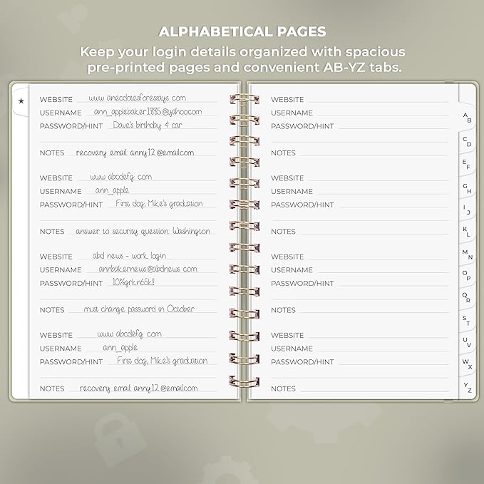 Clever Fox Password Book Spiral – Internet Address & Password Organizer with Laminated Alphabetical Tabs – Password Keeper Journal – Hardcover, Medium Size, 6.1x7.7” (Foggy Alps)