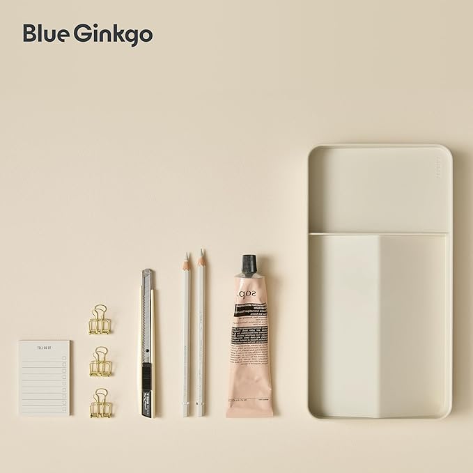 BLUE GINKGO Desk Tray – Korean-Made Organizer for Notes, Pens, Pencils, and Accessories (Double-sided, Beige)