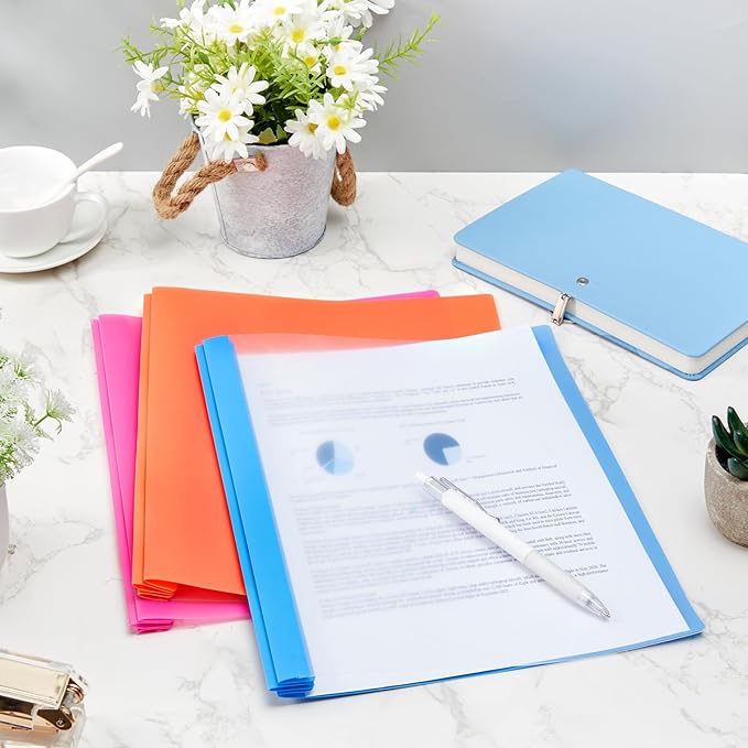 Feifeiya 48 Pack Plastic Report Covers with 3 Prongs Presentation Folders Bulk, 100 Sheet Capacity, Clear Front Report Covers for Presentation Document Paper School Office Supplies (Bright Colors)
