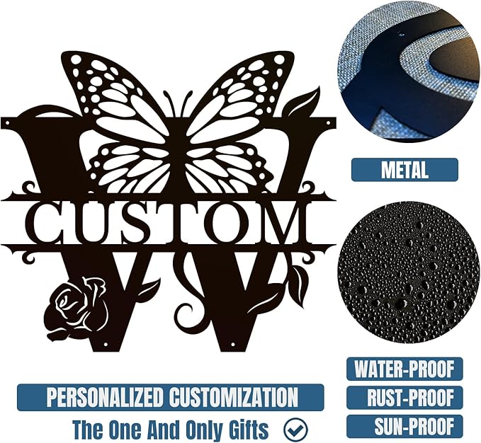 Personalized Custom Letter Name metal Signs,Custom Black Letter Monogram Wall Art Decor,Metal Signs Plaques Outdoor wall Decorative Signage (W)