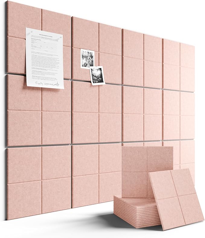 Fluxynara Large Felt Bulletin Board 48" x 36" Cork Board Alternative-12 Pack with 70 Safe Removable Adhesive Tabs, Cork Boards for Walls Cork Board for Home Office Classroom Pin Board-Coral