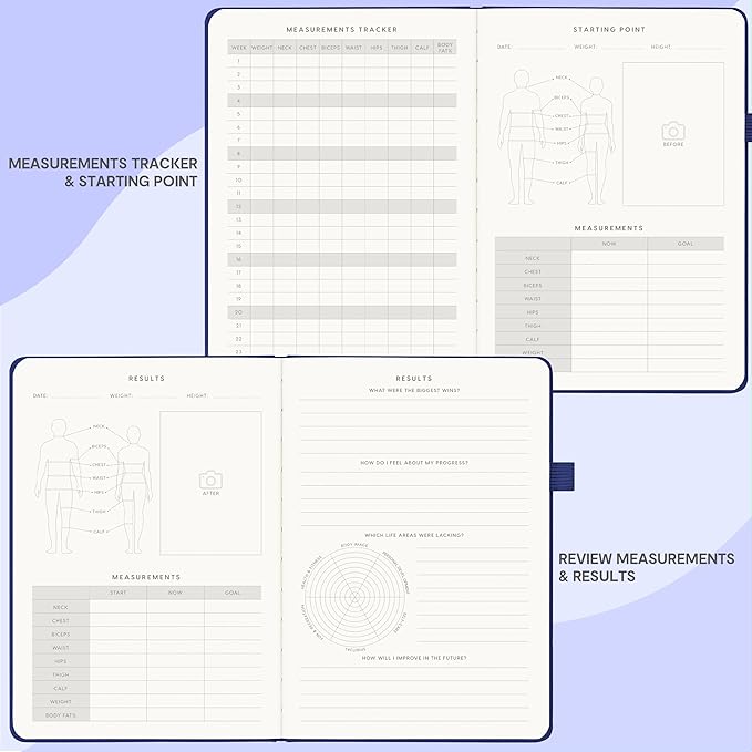 &And Per Se Fitness Workout Journal for Men & Women, Workout Log Book Planner with Daily Diet, Gym Exercise & Training Trackers - Undated, A5 Size, Leather Hardcover (Royal Blue)