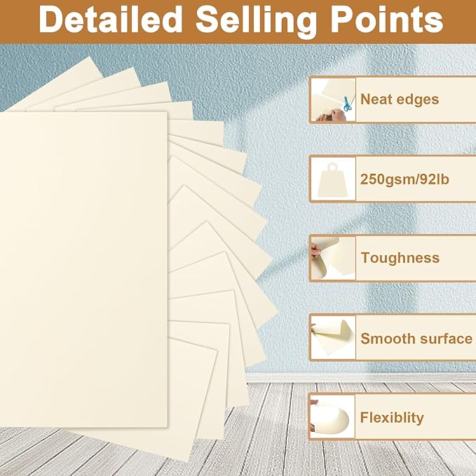 Silunkia 120 Sheets Cream Cardstock 8.5 x 11 Off White Paper, 250gsm/92lb Ivory Card stock Certificate Paper for DIY Cards Making, Menus, Business Cards, Greeting Cards, Invitations