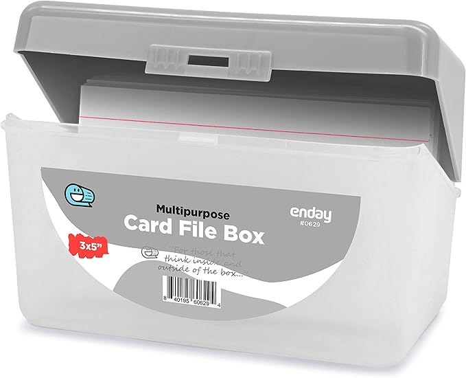 Enday Index Card Holder Grey, 3x5 Note Flash Card Organizer Case, Stackable Index Card File with flip top, Notecard Recipe Purple, Red, Green, Blue, Grey, Pink Holder, Holds 250 Cards