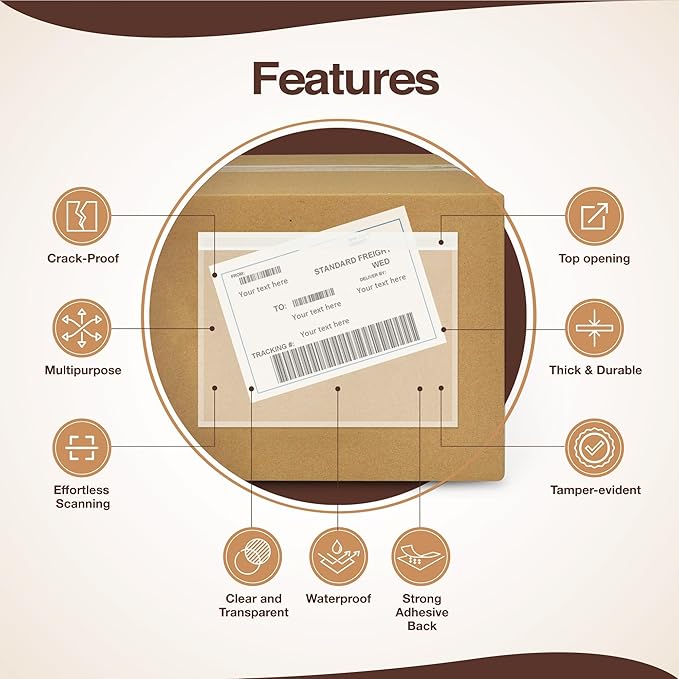 7"x10" Shipping Label Sleeves 100 Pack- 3.12 Mil Thick Strong Adhesive Back Packing Slip Pouches for Secure Package Labelling, Protects Documents with Shipping Label Pouch - WaterProof and Durable