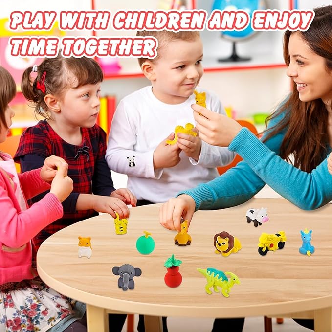 URSKYTOUS 150Pcs Animal Erasers Kids Desk Pets Pencil Erasers 3D Puzzle Bulk Mini Animal Food Eraser Toys Fun Cute Eraser for Classroom Rewards, Game Prizes, Treasure Box, Easter Egg Fillers
