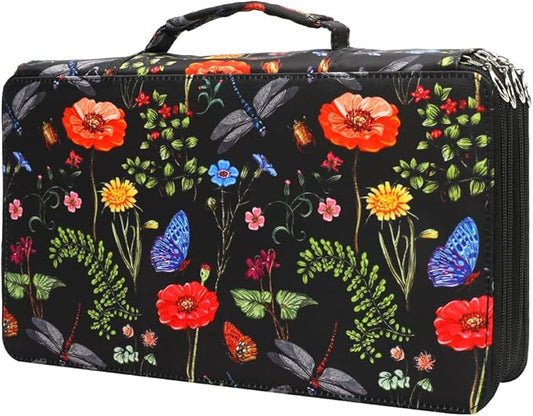 Vomgomfom Colored Pencil Case - 300 Slot Pencil Holder with Zipper Closure, Twill Fabric Large Capacity Pencil Case for Watercolor Pens or Markers, Artist Organizer (Black)