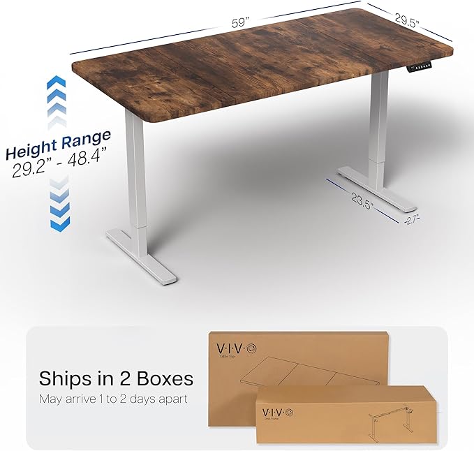 VIVO Electric 60 x 30 in Rustic Standing Desk, Memory Height Adjustment, 1B Series, Holds 220 lbs, Vintage Brown Top Gray Frame, DESK-KIT-1G6N-30