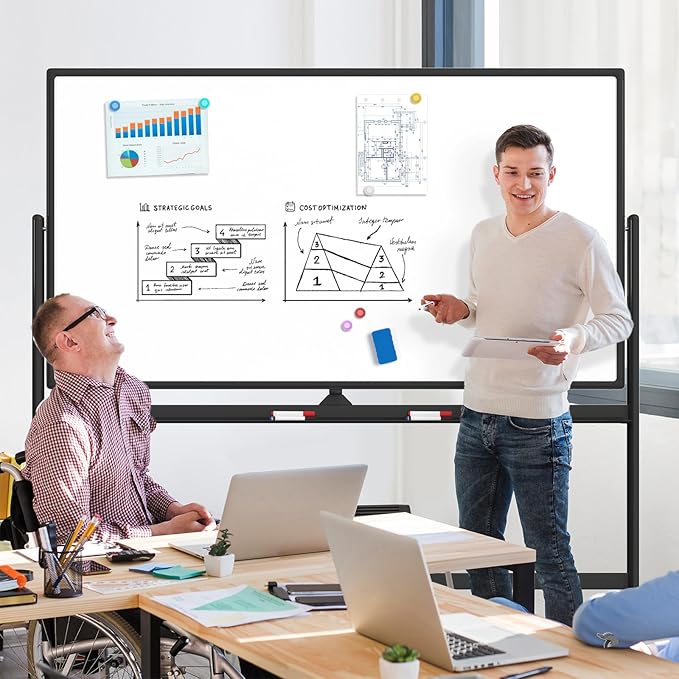 MaxGear Large Rolling Whiteboard with Stand, 72" x 40" Double-Sided Magnetic Dry Erase Board on Wheels, Reversible Standing Whiteboard Easel with Aluminium Frame for Classroom, Office, School, Black