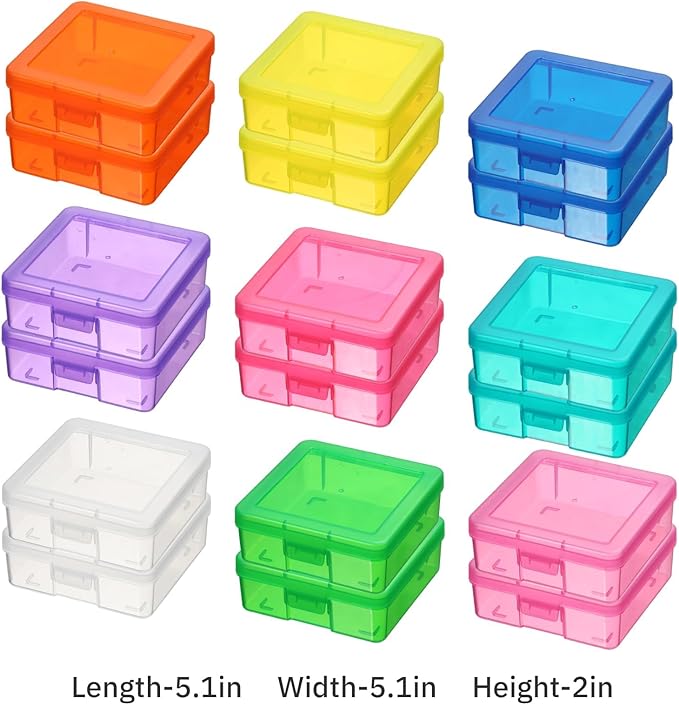 novelinks Stackable Plastic Clear Storage Box Containers with Latching Lid - Art Craft Supply Organizer Storage Containers for Pencil Box, Crayon, Beads, Jewelry (18 Pack Small -Color)