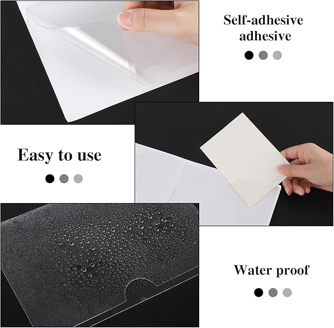 48 Pack 4" x 6" Index Card Holder Adhesive Plastic Label Holders Clear Tote Bag Labels Stickers for Organizing Storage Bins Library Card Shelves