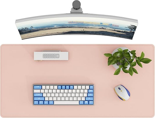 DAWNTREES Desk Mat Protector,PU Leather Desk Pad,Non Slip, Large Mouse Pad and Keyboard Mat, Waterproof Writing Pad for Office and Home (Pink)