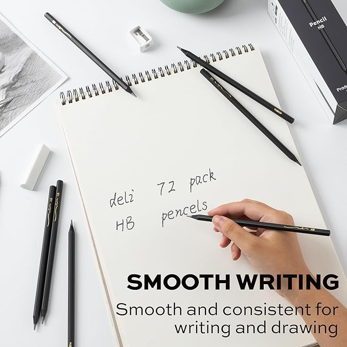 VUSIGN #2 Pencils Bulk, 72 Pack Pre-Sharpened HB Pencils, With 1 Sharpener & 2 Erasers for School, Office, Writing, Drawing Use,Black