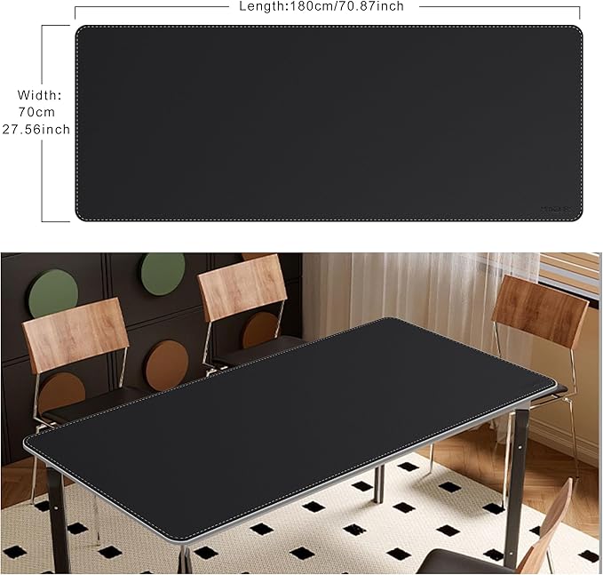 Mydours Super Size 71" x 28" Desk Mat, PU Leather Heavy-Duty Office Blotter for Laptop Keyboard, Gaming-Ready Extended Mouse Pad with Scratchproof & Spill-Resistant Features (Black)