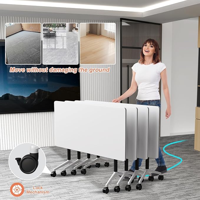 Conference Table Flip Top Mobile Conference Room Tables,Folding Conference Table with Wheels,Large Meeting Training Seminar Table Saving Space for Office Classroom(6A,70.8'')