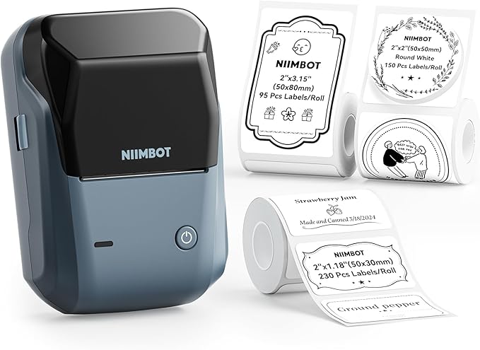 NIIMBOT B1 Label Maker with 3 Roll Tapes,2 Inch Portable Thermal Label Printer for Home Office School Small Business, Address, Clothing, Crafts, Retail,Support Smartphones & PC,Blue Dark