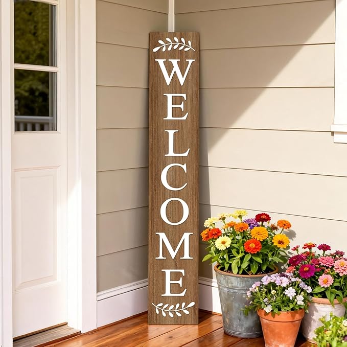 Farmhouse Wooden Merry Christmas Welcome Sign Stand for Front Door, 47" Large Welcome Sign for front porch, Rustic Vertical Tall Xmas Gift Porch Leaner Decor for Outdoor Patio Garden