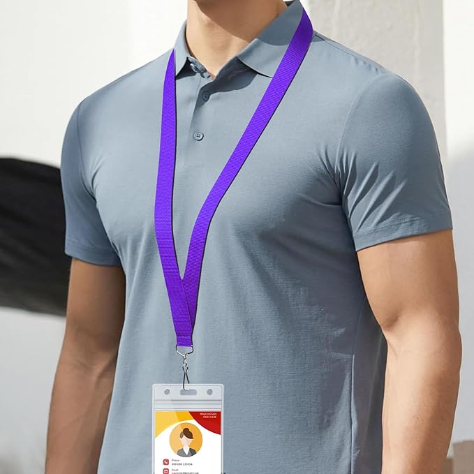24-Pack Purple Breakaway Lanyards with Waterproof Badge Holders, Polyester Neck Straps for ID Cards, Events, Office, and Schools