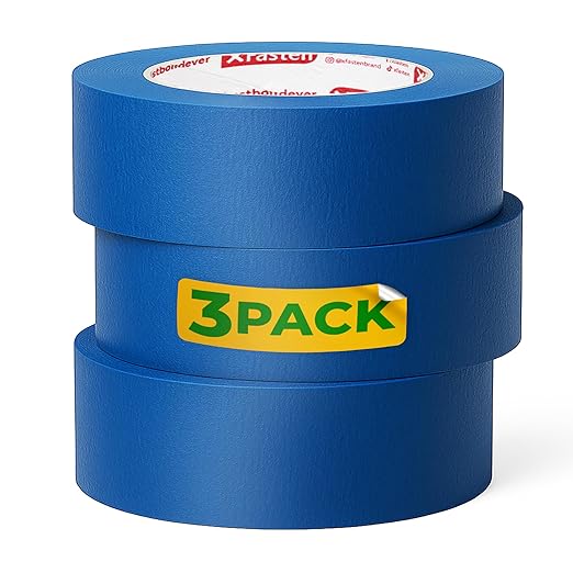 XFasten Blue Painters Tape 1.88 Inch x 60 Yards 3-Pack 1-Inch Core, UV Residue-Free Blue Masking Tape for Clean Lines, Indoor and Outdoor Multi-Surface Use - Sharp Paint Lines for Walls, Easy Removal