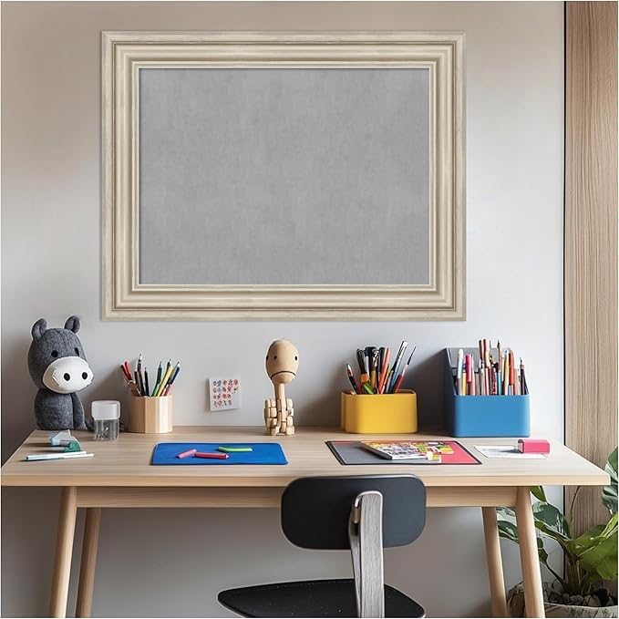 Amanti Art Silver Framed Magnetic Board 24x30 Medium Vision Board for use with Magnets, 100% Metal Sheet to Display Items as Office Decor or for Home Organization in mudroom, Kitchen or Kids Room