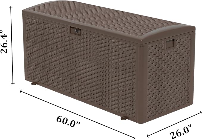PATIOEASY 180GAL Deck Box -Grey,Wheeled Footlocker,Waterproof Resin Storage Bin for Patio Cushions