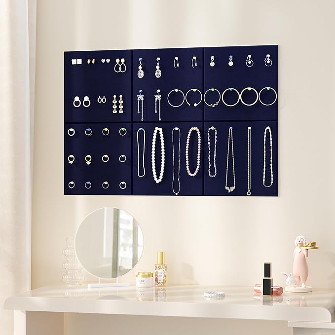 Neatsure Large Cork Board for Wall, 36" x 24" Bulletin Board with Pushpins, 6 Panels Felt Tiles Tack Push Pin Board for Office, Dark Blue